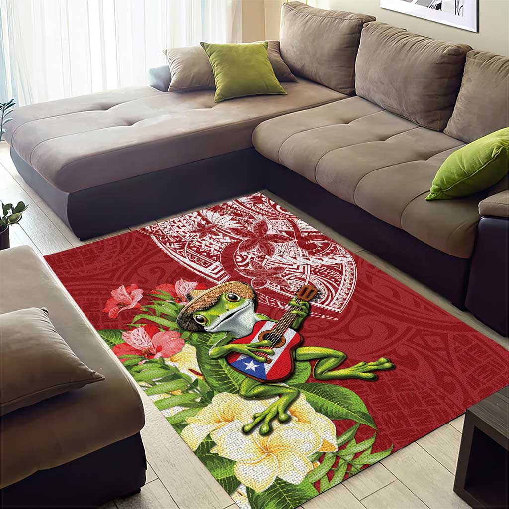 Puerto Rico Coqui Frog Area Rug Tropical Flowers Polynesian Style - Wonder Print Shop
