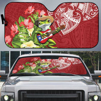 Puerto Rico Coqui Frog Auto Sun Shade Tropical Flowers Polynesian Style - Wonder Print Shop