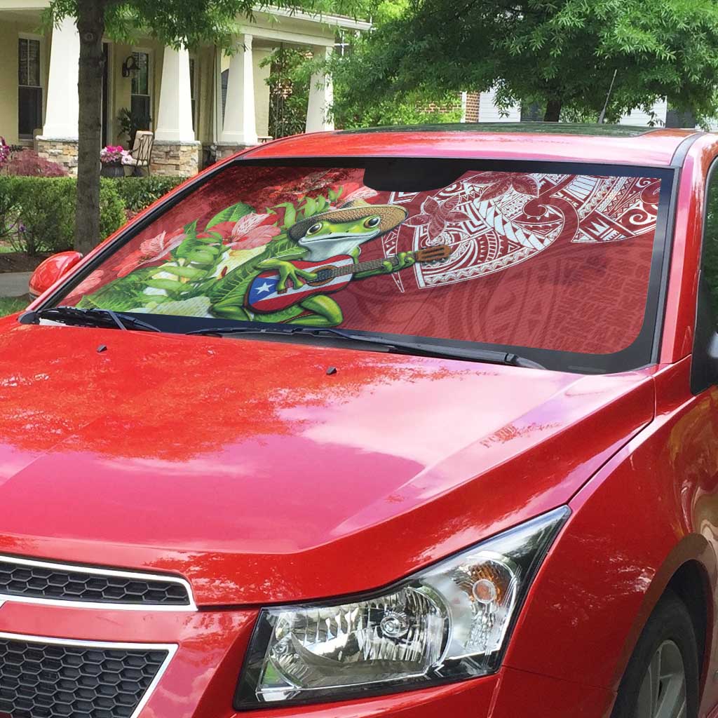 Puerto Rico Coqui Frog Auto Sun Shade Tropical Flowers Polynesian Style - Wonder Print Shop