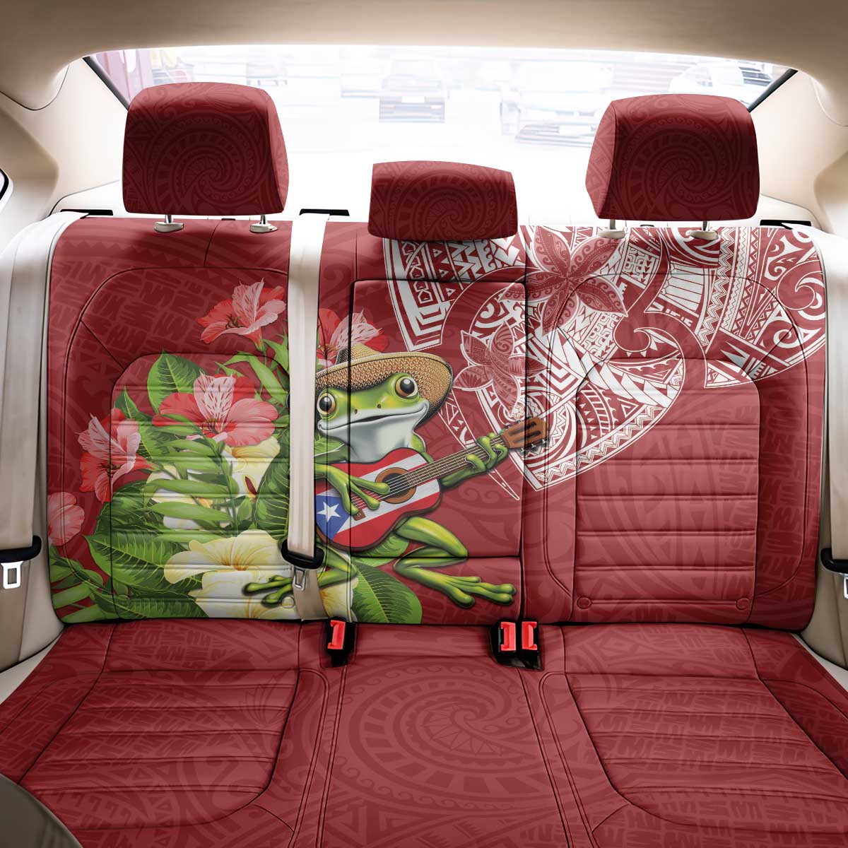 Puerto Rico Coqui Frog Back Car Seat Cover Tropical Flowers Polynesian Style - Wonder Print Shop