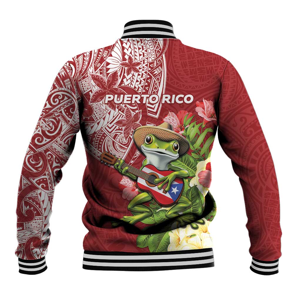 Puerto Rico Coqui Frog Baseball Jacket Tropical Flowers Polynesian Style - Wonder Print Shop