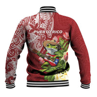 Puerto Rico Coqui Frog Baseball Jacket Tropical Flowers Polynesian Style - Wonder Print Shop