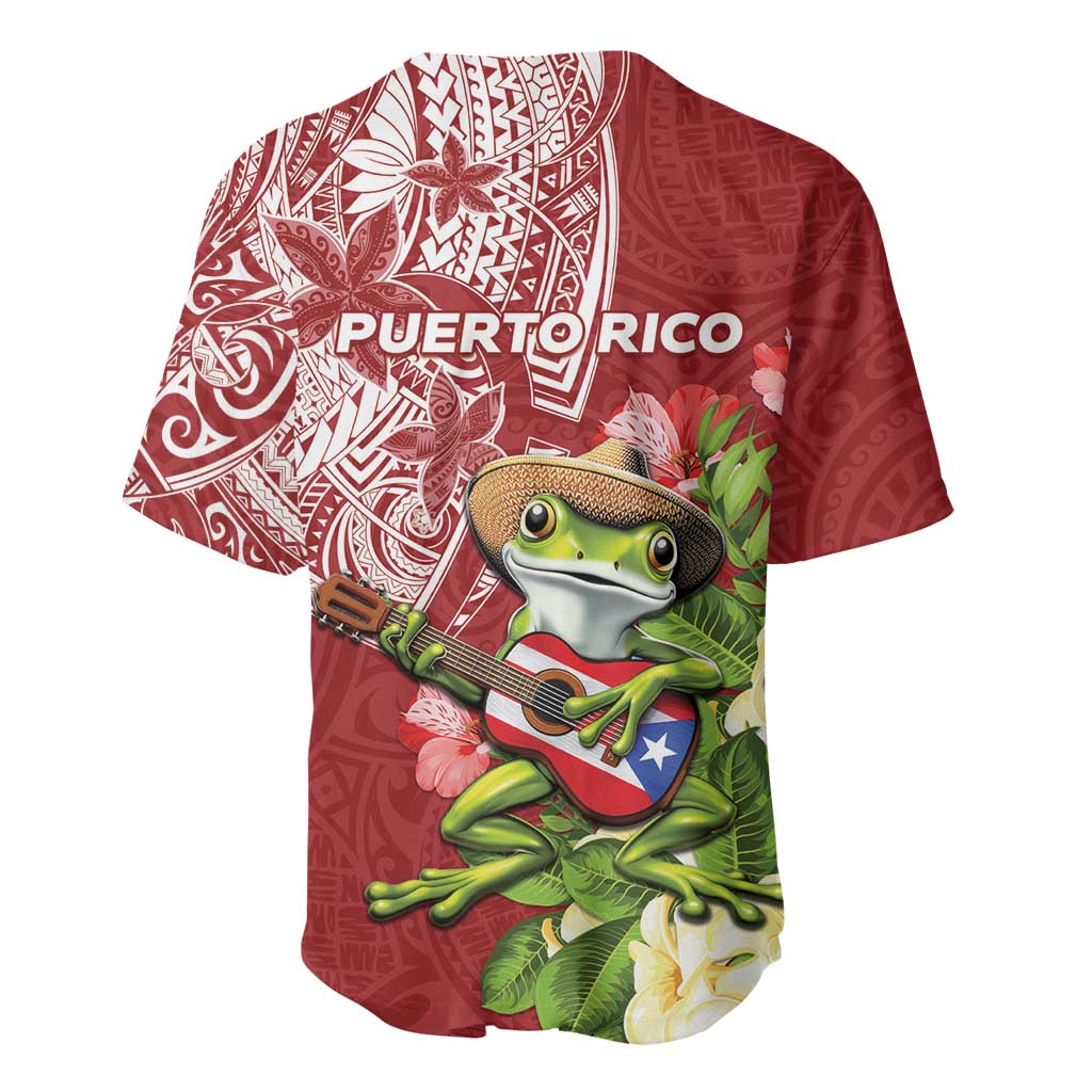 Puerto Rico Coqui Frog Baseball Jersey Tropical Flowers Polynesian Style - Wonder Print Shop