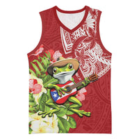 Puerto Rico Coqui Frog Basketball Jersey Tropical Flowers Polynesian Style - Wonder Print Shop