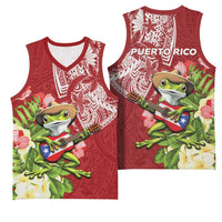 Puerto Rico Coqui Frog Basketball Jersey Tropical Flowers Polynesian Style - Wonder Print Shop