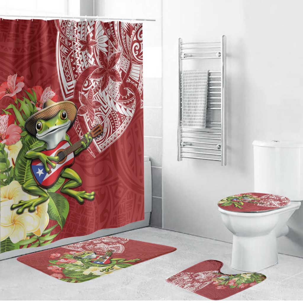 Puerto Rico Coqui Frog Bathroom Set Tropical Flowers Polynesian Style - Wonder Print Shop
