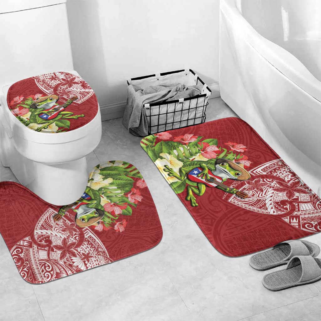 Puerto Rico Coqui Frog Bathroom Set Tropical Flowers Polynesian Style - Wonder Print Shop