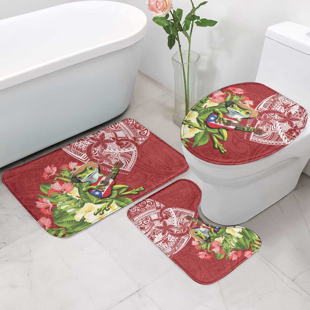 Puerto Rico Coqui Frog Bathroom Set Tropical Flowers Polynesian Style - Wonder Print Shop
