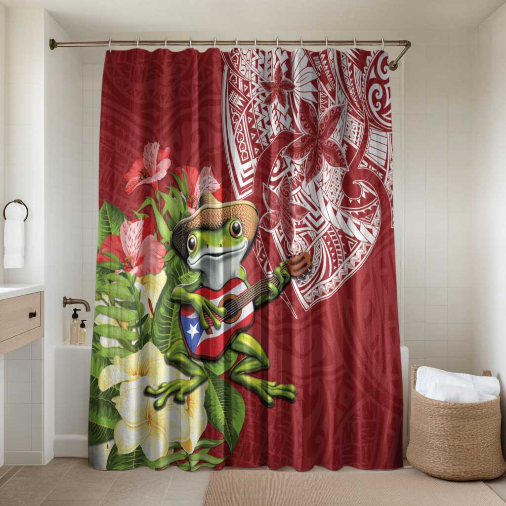 Puerto Rico Coqui Frog Bathroom Set Tropical Flowers Polynesian Style - Wonder Print Shop