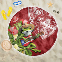 Puerto Rico Coqui Frog Beach Blanket Tropical Flowers Polynesian Style - Wonder Print Shop
