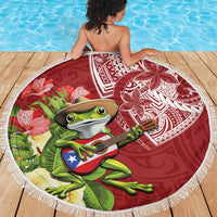 Puerto Rico Coqui Frog Beach Blanket Tropical Flowers Polynesian Style - Wonder Print Shop