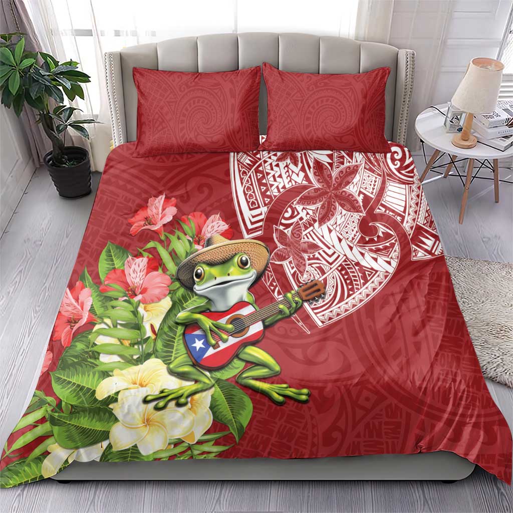 Puerto Rico Coqui Frog Bedding Set Tropical Flowers Polynesian Style - Wonder Print Shop
