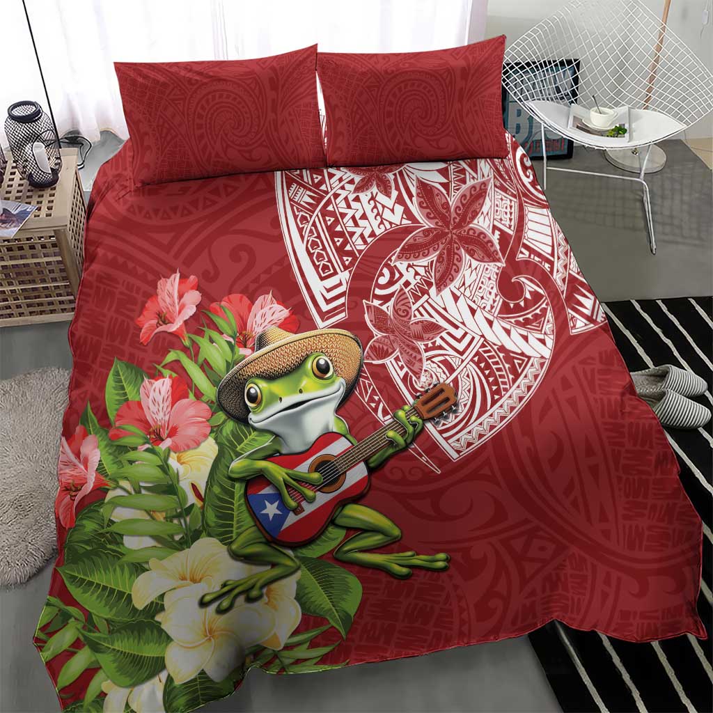 Puerto Rico Coqui Frog Bedding Set Tropical Flowers Polynesian Style - Wonder Print Shop