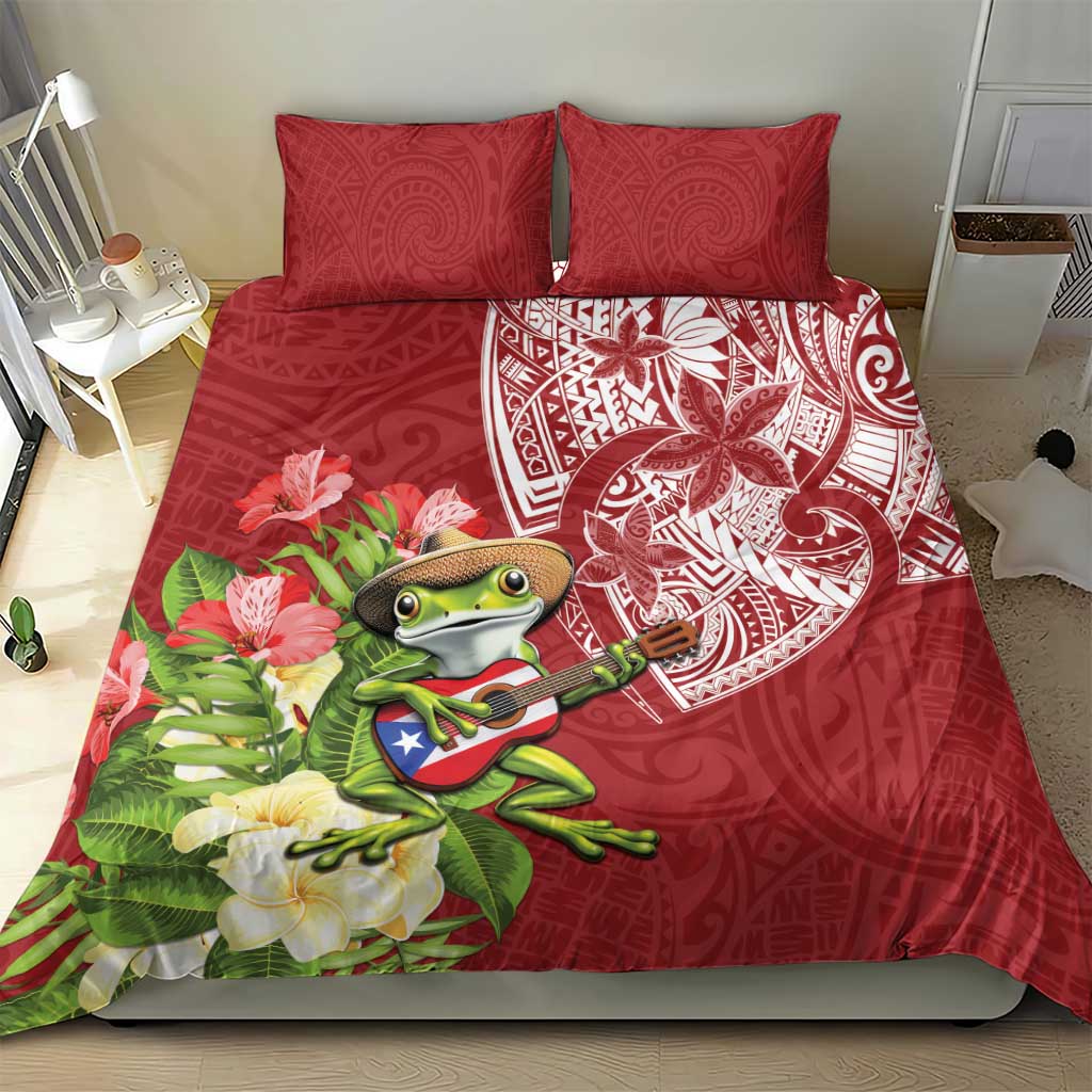 Puerto Rico Coqui Frog Bedding Set Tropical Flowers Polynesian Style - Wonder Print Shop