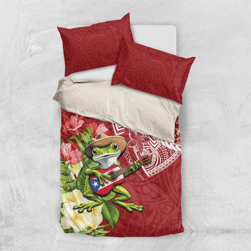 Puerto Rico Coqui Frog Bedding Set Tropical Flowers Polynesian Style - Wonder Print Shop