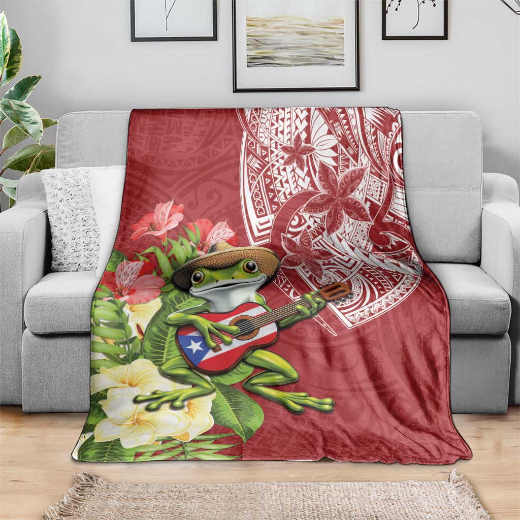 Puerto Rico Coqui Frog Blanket Tropical Flowers Polynesian Style - Wonder Print Shop