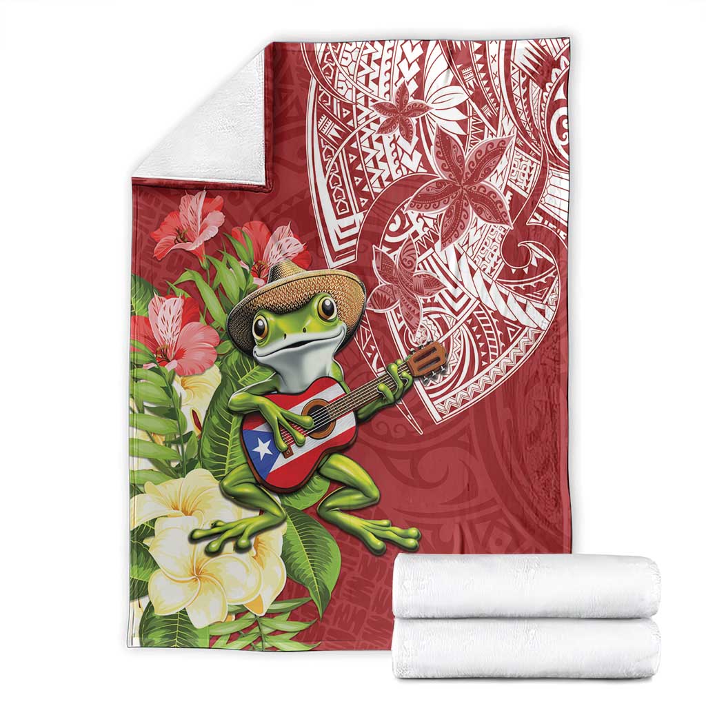 Puerto Rico Coqui Frog Blanket Tropical Flowers Polynesian Style - Wonder Print Shop