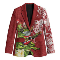 Puerto Rico Coqui Frog Blazer Tropical Flowers Polynesian Style - Wonder Print Shop