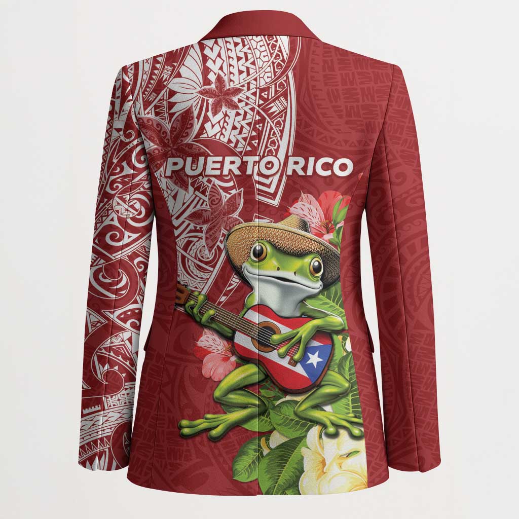 Puerto Rico Coqui Frog Blazer Tropical Flowers Polynesian Style - Wonder Print Shop