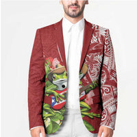 Puerto Rico Coqui Frog Blazer Tropical Flowers Polynesian Style - Wonder Print Shop