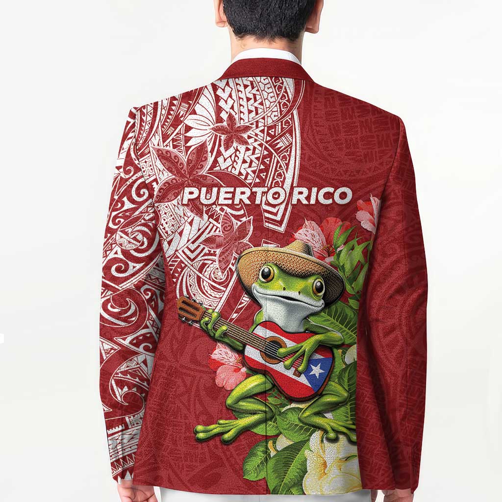 Puerto Rico Coqui Frog Blazer Tropical Flowers Polynesian Style - Wonder Print Shop