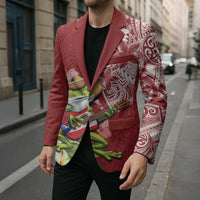 Puerto Rico Coqui Frog Blazer Tropical Flowers Polynesian Style - Wonder Print Shop