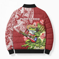 Puerto Rico Coqui Frog Bomber Puffer Jacket Tropical Flowers Polynesian Style - Wonder Print Shop