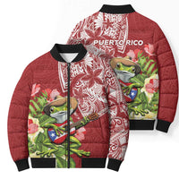 Puerto Rico Coqui Frog Bomber Puffer Jacket Tropical Flowers Polynesian Style - Wonder Print Shop