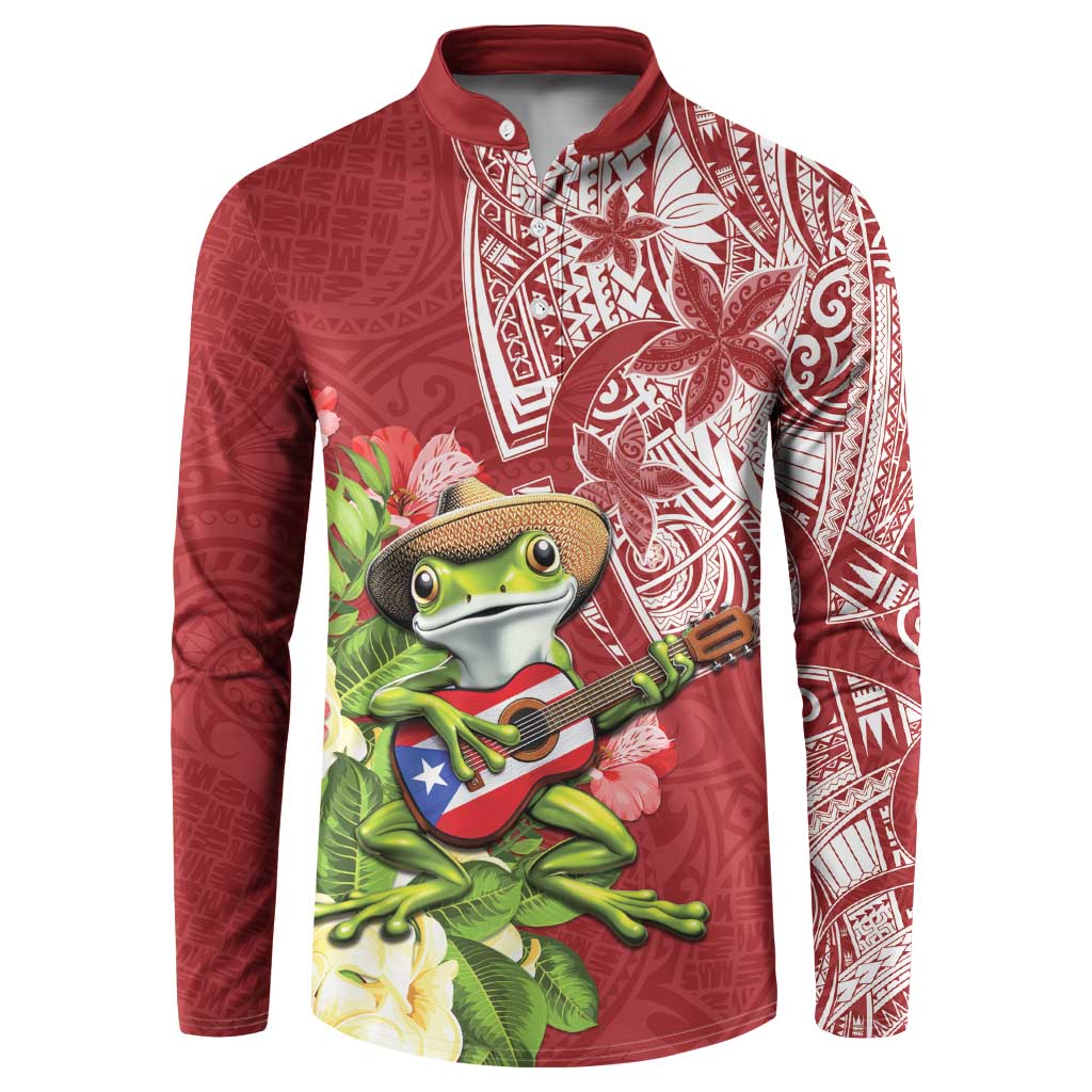Puerto Rico Coqui Frog Button Sweatshirt Tropical Flowers Polynesian Style - Wonder Print Shop