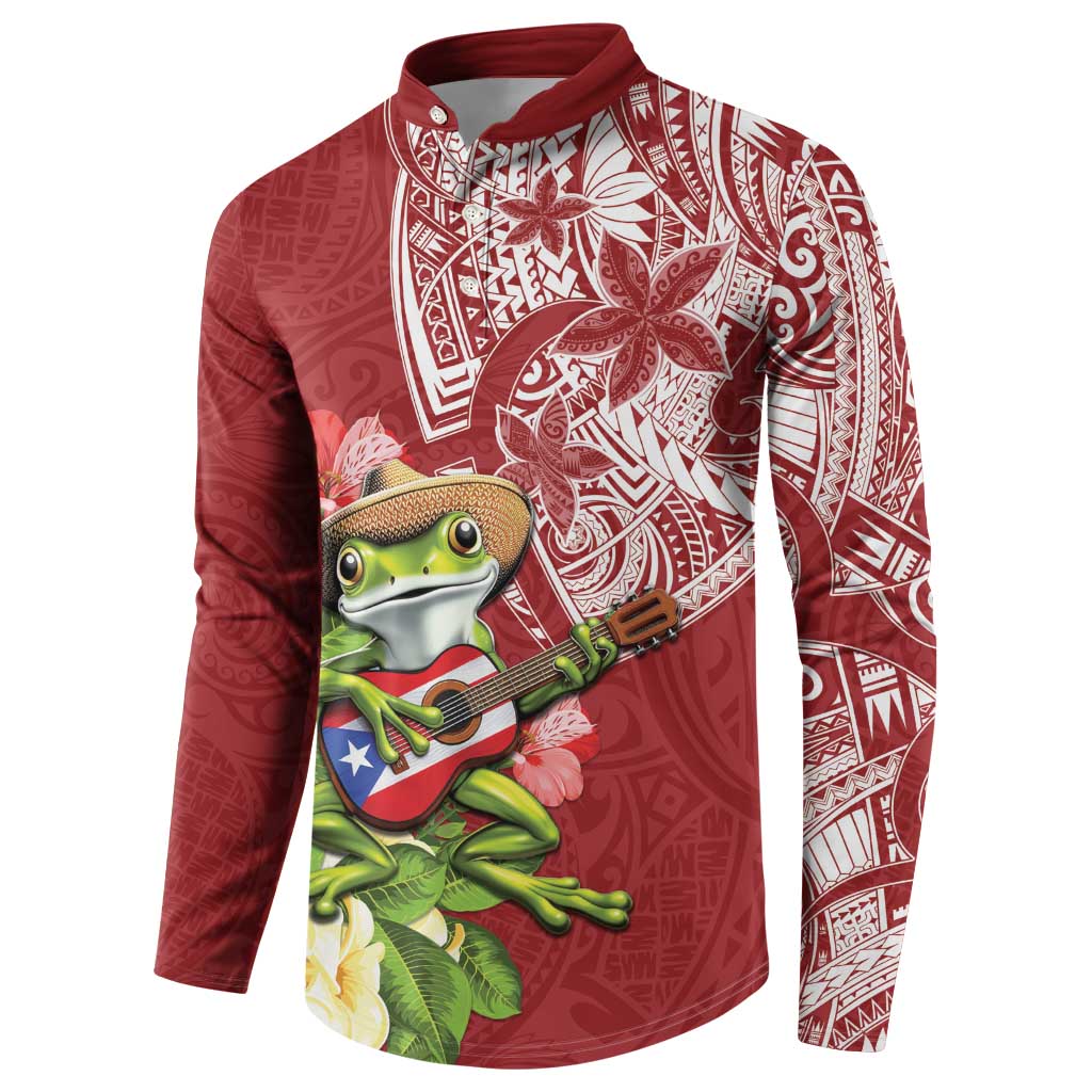 Puerto Rico Coqui Frog Button Sweatshirt Tropical Flowers Polynesian Style - Wonder Print Shop