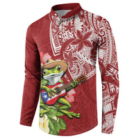 Puerto Rico Coqui Frog Button Sweatshirt Tropical Flowers Polynesian Style - Wonder Print Shop