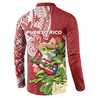 Puerto Rico Coqui Frog Button Sweatshirt Tropical Flowers Polynesian Style - Wonder Print Shop