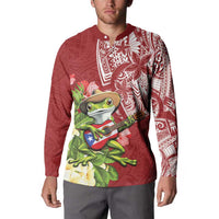 Puerto Rico Coqui Frog Button Sweatshirt Tropical Flowers Polynesian Style - Wonder Print Shop