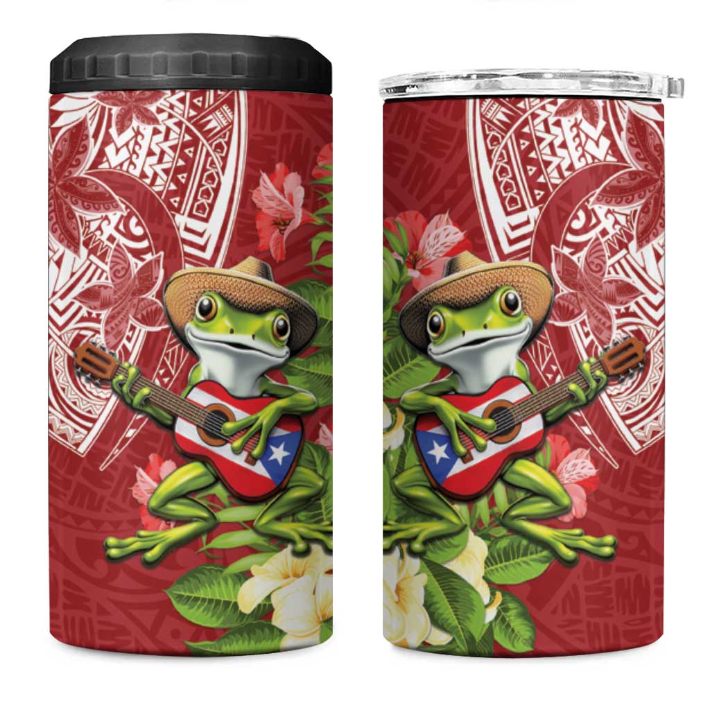 Puerto Rico Coqui Frog 4 in 1 Can Cooler Tumbler Tropical Flowers Polynesian Style - Wonder Print Shop