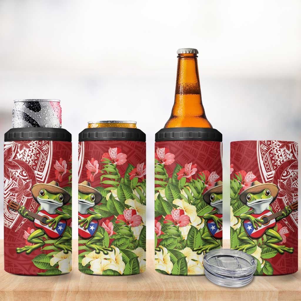 Puerto Rico Coqui Frog 4 in 1 Can Cooler Tumbler Tropical Flowers Polynesian Style - Wonder Print Shop