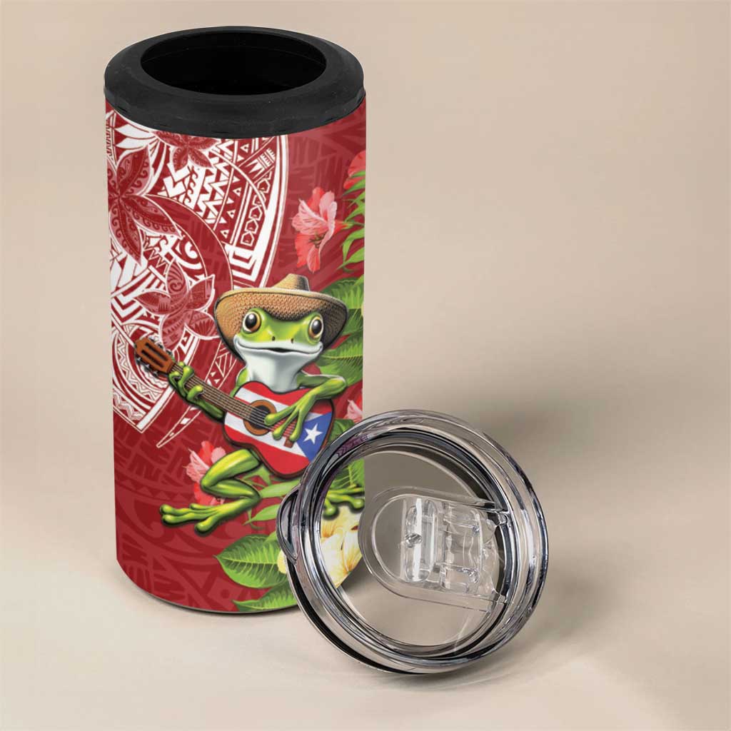 Puerto Rico Coqui Frog 4 in 1 Can Cooler Tumbler Tropical Flowers Polynesian Style - Wonder Print Shop