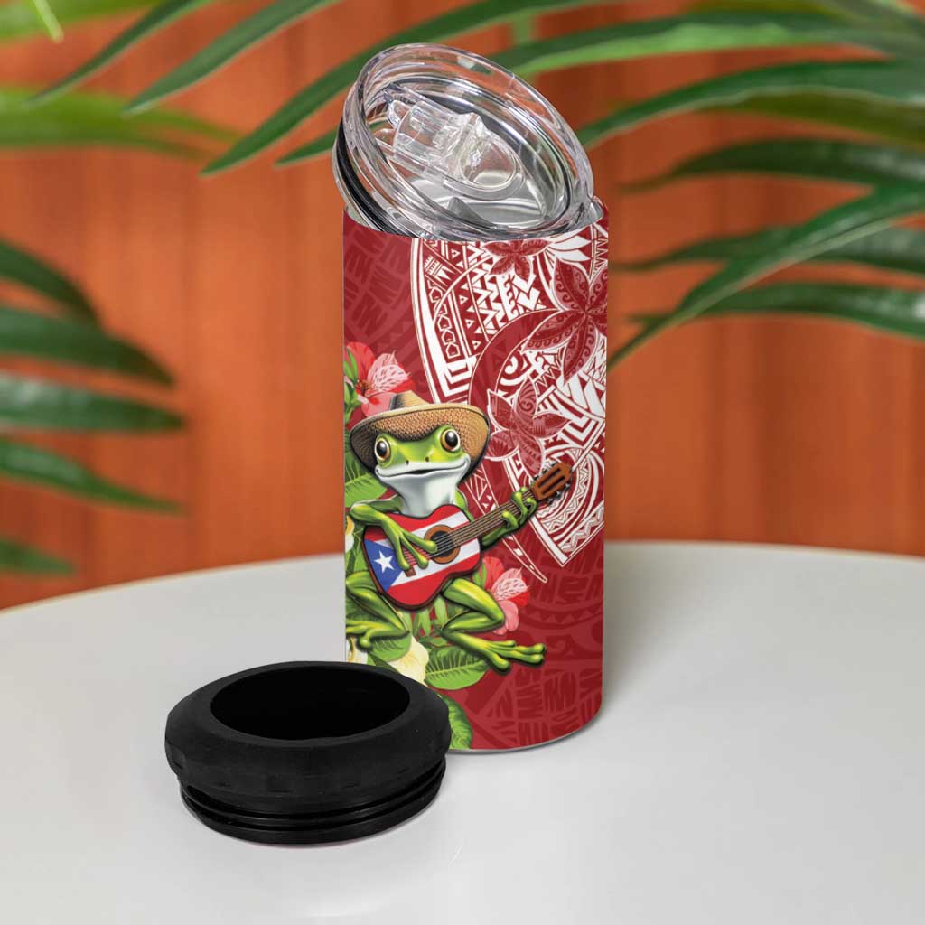 Puerto Rico Coqui Frog 4 in 1 Can Cooler Tumbler Tropical Flowers Polynesian Style - Wonder Print Shop