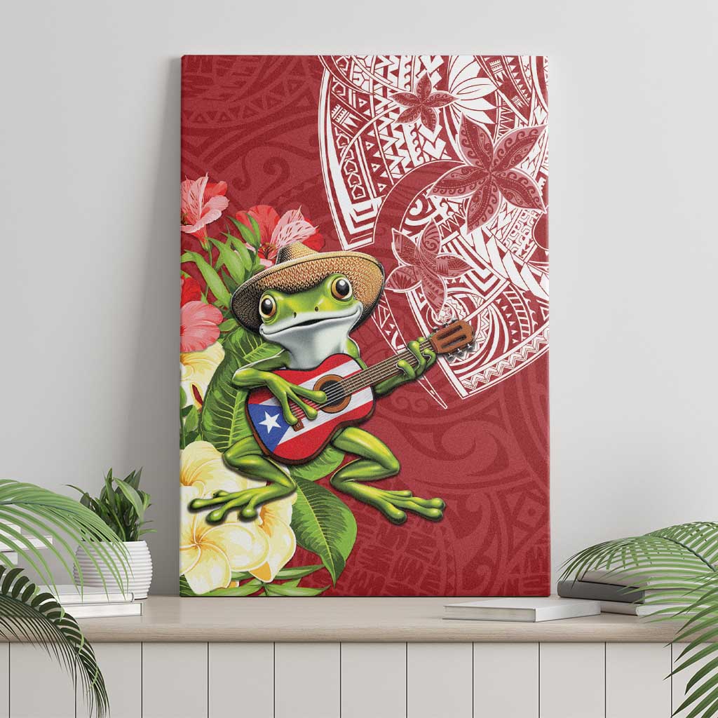 Puerto Rico Coqui Frog Canvas Wall Art Tropical Flowers Polynesian Style - Wonder Print Shop