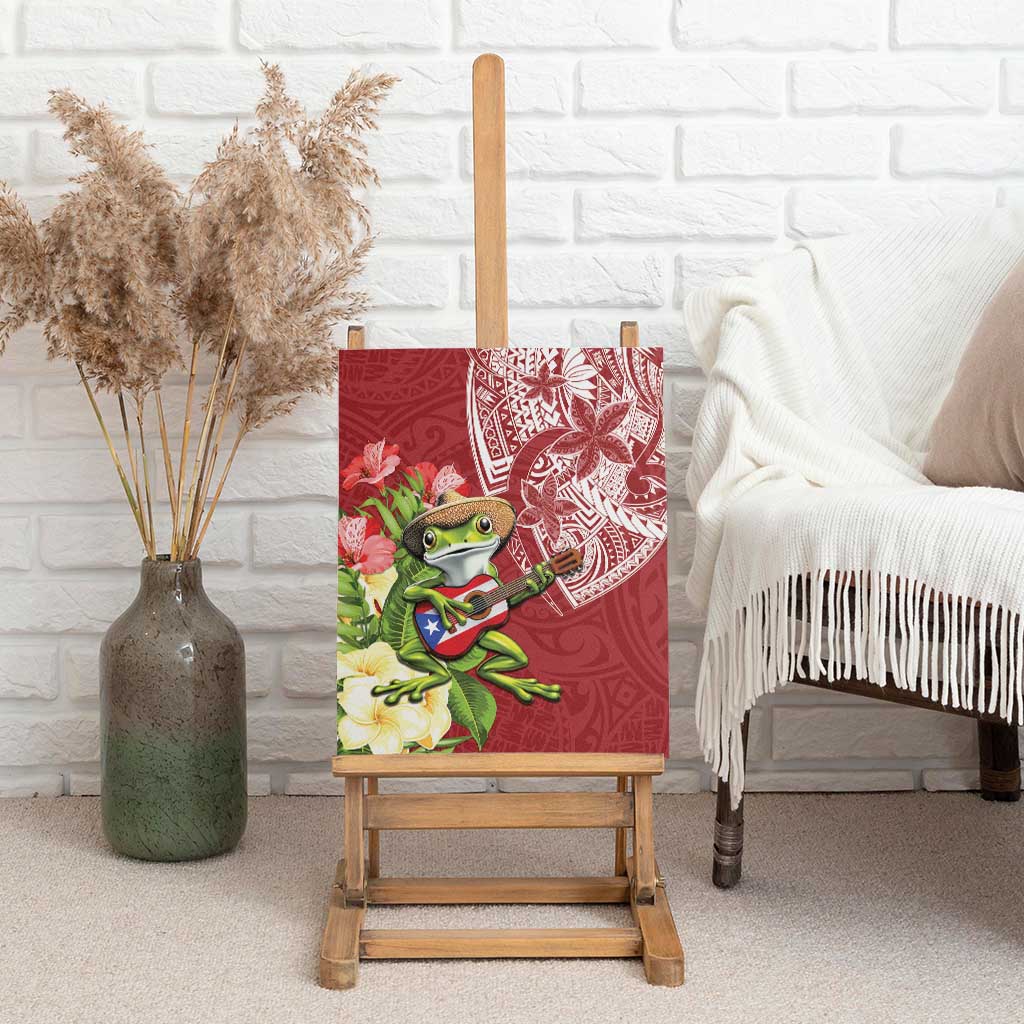 Puerto Rico Coqui Frog Canvas Wall Art Tropical Flowers Polynesian Style - Wonder Print Shop