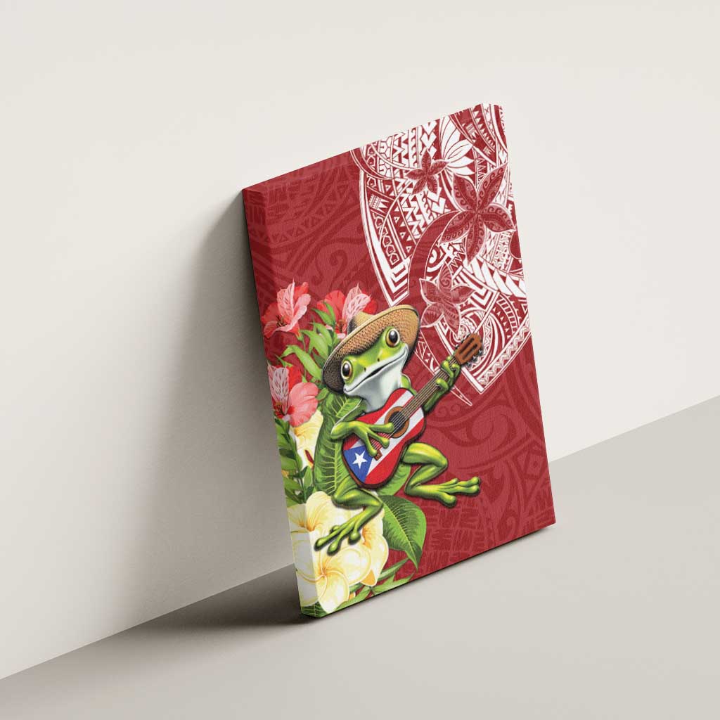 Puerto Rico Coqui Frog Canvas Wall Art Tropical Flowers Polynesian Style - Wonder Print Shop
