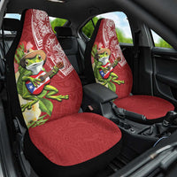 Puerto Rico Coqui Frog Car Seat Cover Tropical Flowers Polynesian Style - Wonder Print Shop