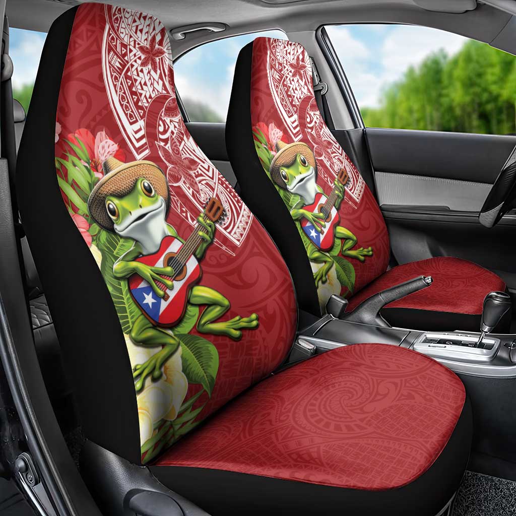 Puerto Rico Coqui Frog Car Seat Cover Tropical Flowers Polynesian Style - Wonder Print Shop