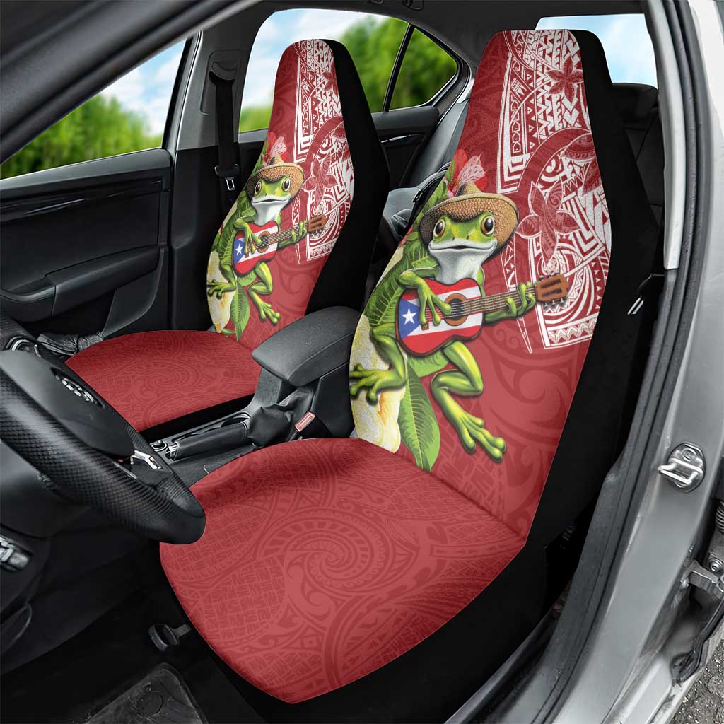 Puerto Rico Coqui Frog Car Seat Cover Tropical Flowers Polynesian Style - Wonder Print Shop
