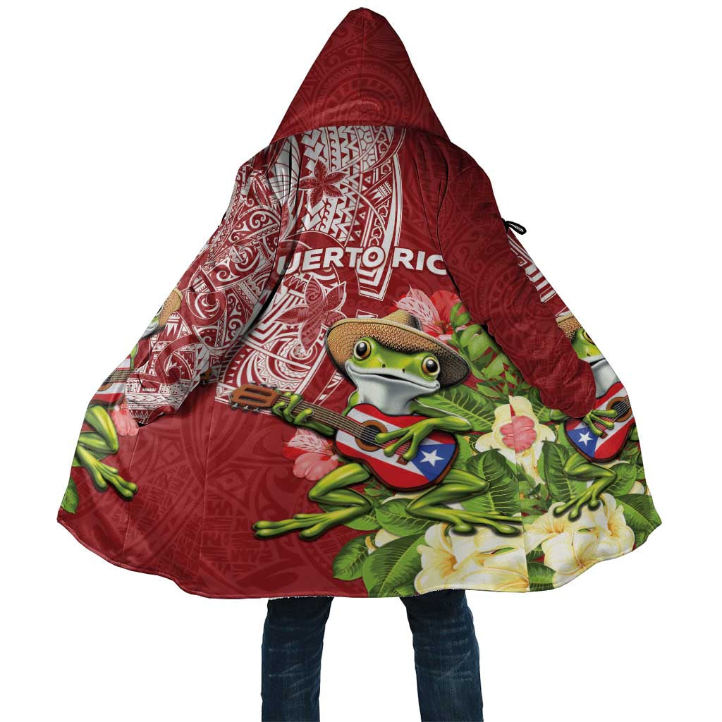 Puerto Rico Coqui Frog Cloak Tropical Flowers Polynesian Style - Wonder Print Shop