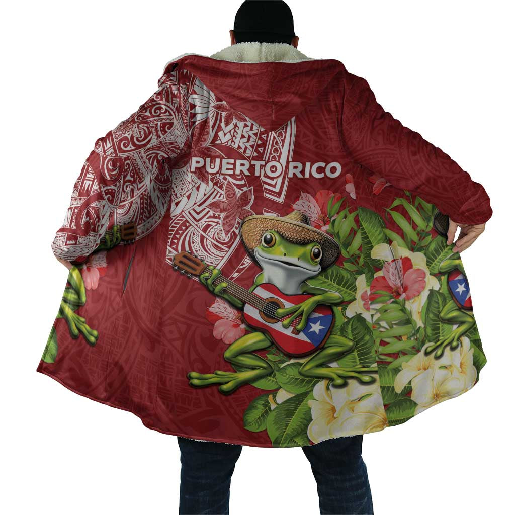 Puerto Rico Coqui Frog Cloak Tropical Flowers Polynesian Style - Wonder Print Shop