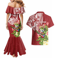 Puerto Rico Coqui Frog Couples Matching Mermaid Dress and Hawaiian Shirt Tropical Flowers Polynesian Style - Wonder Print Shop