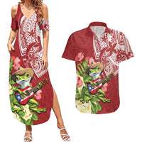 Puerto Rico Coqui Frog Couples Matching Summer Maxi Dress and Hawaiian Shirt Tropical Flowers Polynesian Style - Wonder Print Shop