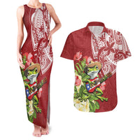 Puerto Rico Coqui Frog Couples Matching Tank Maxi Dress and Hawaiian Shirt Tropical Flowers Polynesian Style - Wonder Print Shop