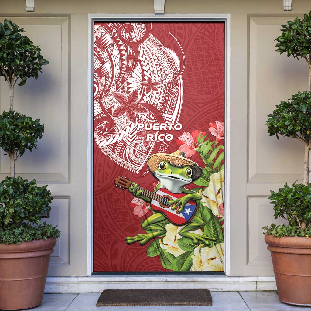 Puerto Rico Coqui Frog Door Cover Tropical Flowers Polynesian Style - Wonder Print Shop