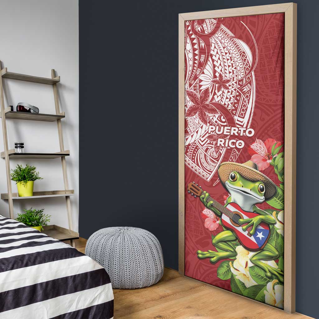 Puerto Rico Coqui Frog Door Cover Tropical Flowers Polynesian Style - Wonder Print Shop